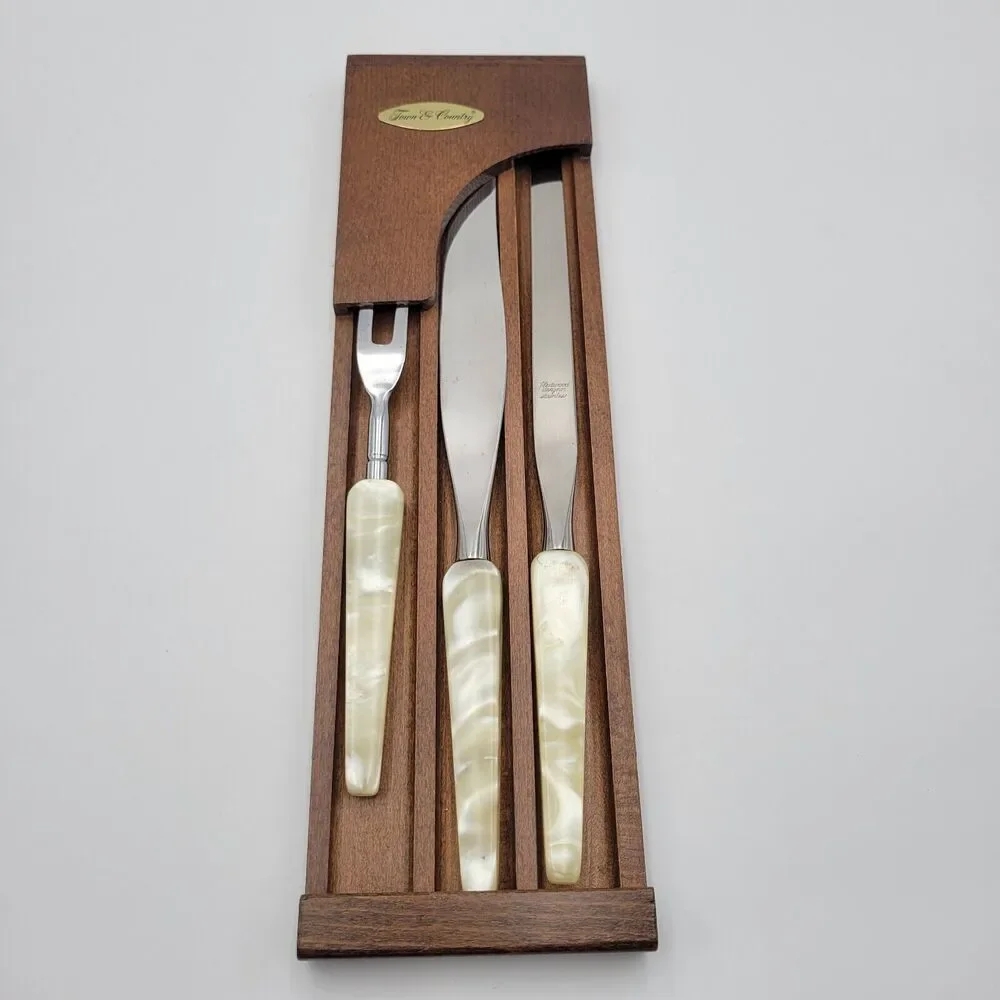 1960's TOWN & COUNTRY Carving Set Mother of Pearl Fleetwood Set of 3 vintage